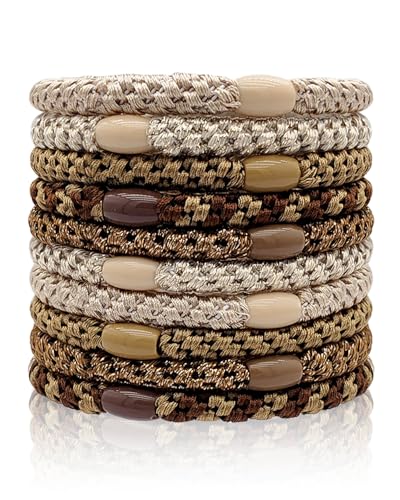 Kisvic Haargummis Mädchen, 10 Stück Haargummis Mehrfarbigen, Mode Elastische Haarbänder Zopfgummis Damen, Haargummi Armband für Dickes und Lockiges Haar (Braun) von Kisvic
