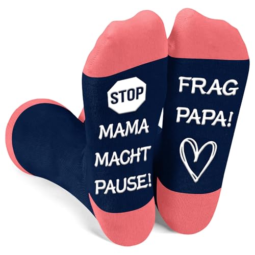 Kisvic Socken Damen Rutschfest Baumwolle, 39-42 Lustige Socken mit MAMA MACHT PAUSE! FRAG PAPA! Geschenk Muttertag für Mutter Geschenk Geburtstag Frau Mama von Kisvic