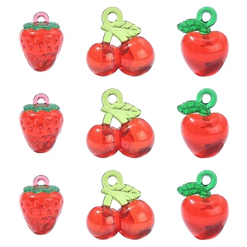 KitBeads 30 Stück 3 Stile Acryl Erdbeere Apfel Kirsche Charms Niedliche rote Früchte Charms 3D Sweet Food Charms für Schmuckherstellung Armbänder Bulk, Acryl von KitBeads