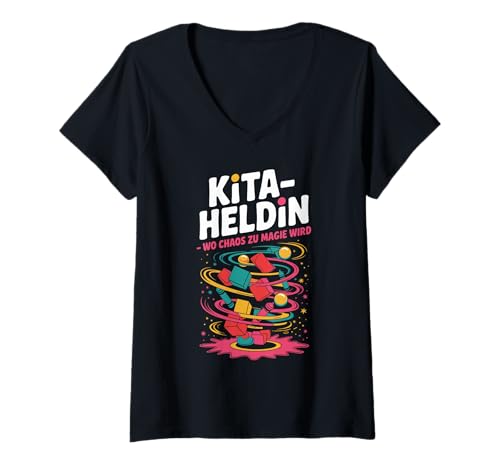 Damen Kita Heldin Wo Chaos Zu Magie Wird Erzieherin Kindergarten T-Shirt mit V-Ausschnitt Damen Kita Heldin Wo Chaos Zu Magie Wird Erzieherin Kindergarten T-Shirt mit V-Ausschnitt von Kita Magie Kindertagesstätte Erzieherin Spruch
