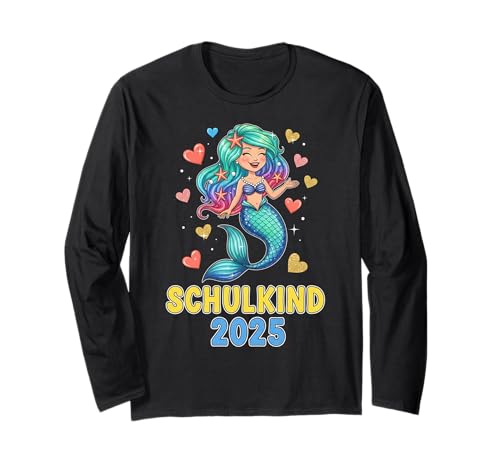 Schulkind 2025 Mädchen Einschulung Meerjungfrau Herzchen Langarmshirt von Kitaabgänger 2025 Erstklässlerin Schulmädchen