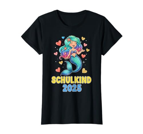Schulkind 2025 Mädchen Einschulung Meerjungfrau Herzchen T-Shirt von Kitaabgänger 2025 Erstklässlerin Schulmädchen