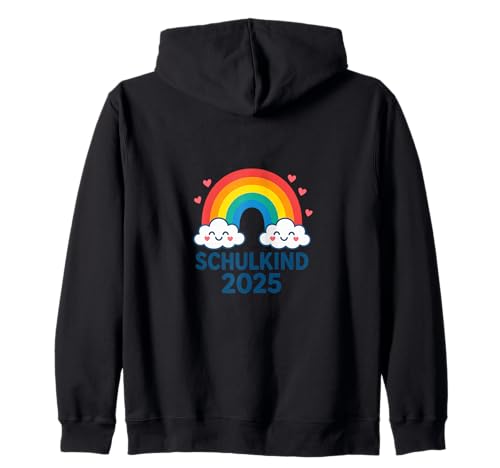 Schulkind 2025 Mädchen Einschulung Regenbogen Herzchen Kapuzenjacke von Kitaabgänger 2025 Erstklässlerin Schulmädchen