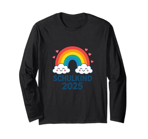Schulkind 2025 Mädchen Einschulung Regenbogen Herzchen Langarmshirt von Kitaabgänger 2025 Erstklässlerin Schulmädchen