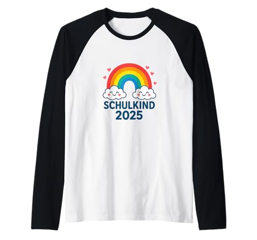 Schulkind 2025 Mädchen Einschulung Regenbogen Herzchen Raglan von Kitaabgänger 2025 Erstklässlerin Schulmädchen