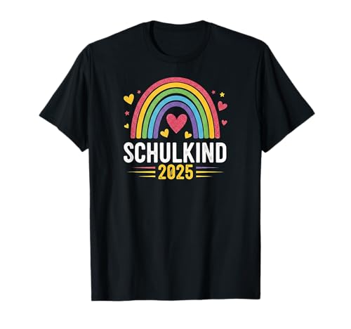 Schulkind 2025 Mädchen Einschulung Regenbogen Herzchen T-Shirt von Kitaabgänger 2025 Erstklässlerin Schulmädchen