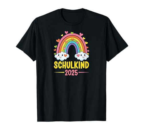 Schulkind 2025 Mädchen Einschulung Regenbogen Herzchen T-Shirt von Kitaabgänger 2025 Erstklässlerin Schulmädchen