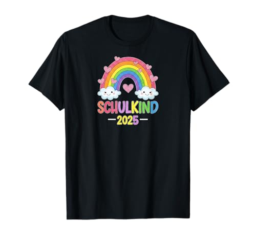 Schulkind 2025 Mädchen Einschulung Regenbogen Herzchen T-Shirt von Kitaabgänger 2025 Erstklässlerin Schulmädchen