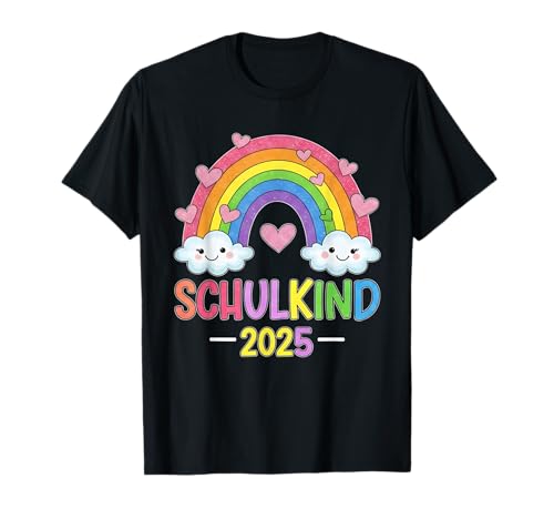 Schulkind 2025 Mädchen Einschulung Regenbogen Herzchen T-Shirt von Kitaabgänger 2025 Erstklässlerin Schulmädchen