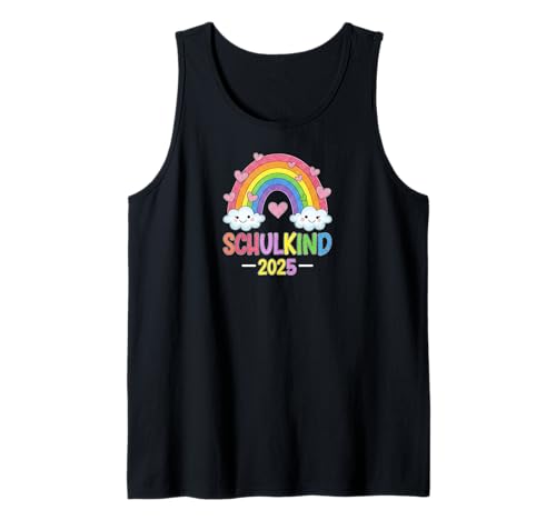 Schulkind 2025 Mädchen Einschulung Regenbogen Herzchen Tank Top von Kitaabgänger 2025 Erstklässlerin Schulmädchen