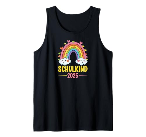 Schulkind 2025 Mädchen Einschulung Regenbogen Herzchen Tank Top von Kitaabgänger 2025 Erstklässlerin Schulmädchen