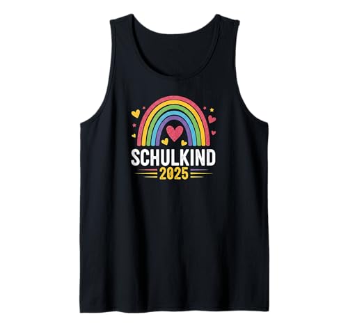 Schulkind 2025 Mädchen Einschulung Regenbogen Herzchen Tank Top von Kitaabgänger 2025 Erstklässlerin Schulmädchen