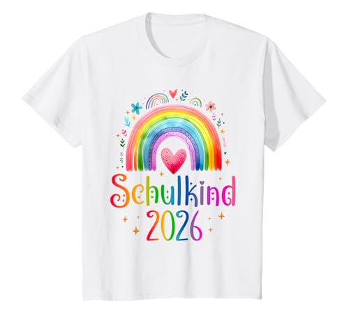 Kinder Schulkind 2026 Regenbogen Mädchen Schulstart Einschulung T-Shirt Kinder Schulkind 2026 Regenbogen Mädchen Schulstart Einschulung T-Shirt von Kitaabgänger 2026 Mädchen Schultüte Füllideen