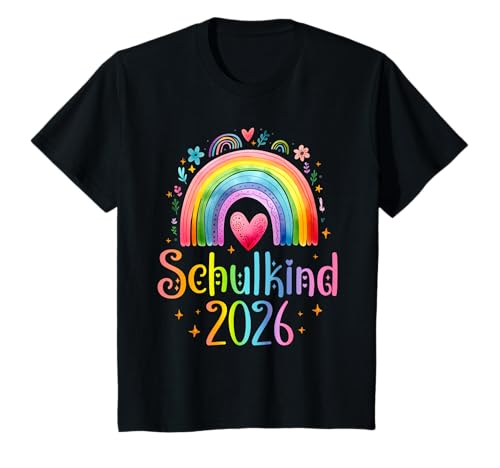 Kinder Schulkind 2026 Regenbogen Mädchen Schulstart Einschulung T-Shirt Kinder Schulkind 2026 Regenbogen Mädchen Schulstart Einschulung T-Shirt von Kitaabgänger 2026 Mädchen Schultüte Füllideen