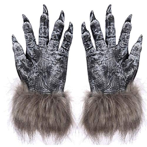 Kitabetty Halloween-Handschuhe, Halloween Werwolf Handschuhe Halloween Werwolf Hände Krallen Pfoten Handschuhe Halloween Party Kostü Requisiten, Passend für die meisten Erwachsenen Hände, 25×14cm von Kitabetty