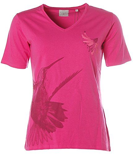 Kitaro Damen Kurzarm Shirt T-Shirt V-Ausschnitt Vogel 38 pink Isle Festival von Kitaro