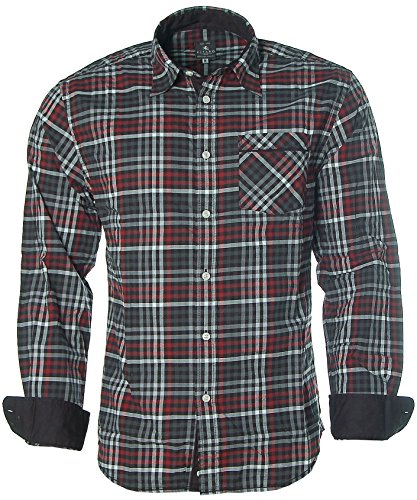 Kitaro Herren Langarm Shirt Hemd Freizeithemd Kent-Kragen Karo Black M von Kitaro