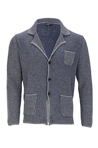 Kitaro Herren Strickjacke Jacke Blazer-Style Waffelstrick Wolle (Blau, XL) von Kitaro