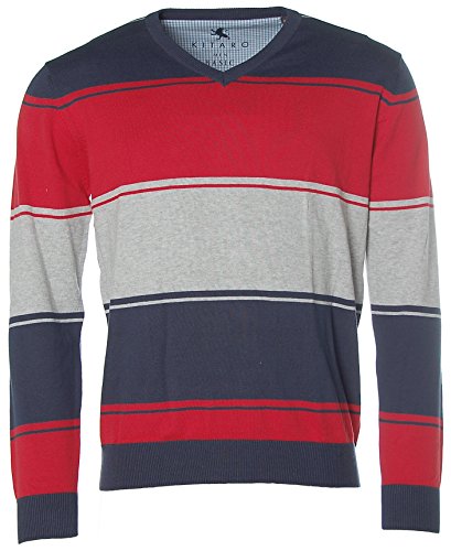 Kitaro Herren V-Ausschnitt Strick Pullover Basic Streifen Blau Rot Grau Melange von Kitaro