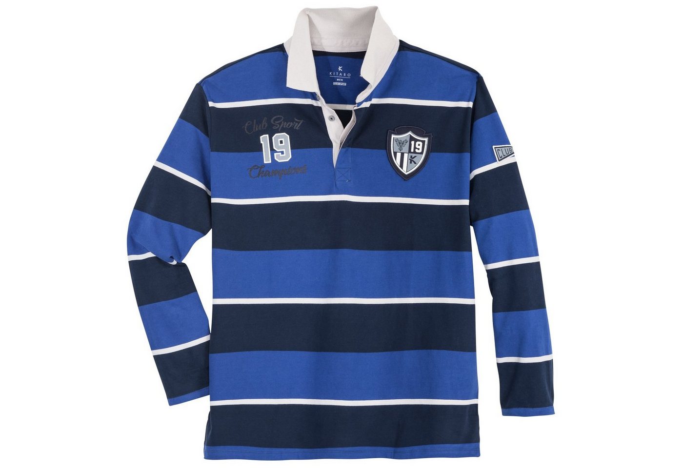 Kitaro Langarm-Poloshirt Kitaro XXL Polo-Longsleeve Rugby blau Blockstreifen von Kitaro