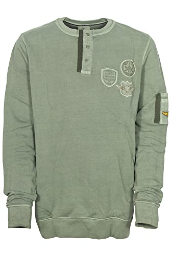 Kitaro Sweatshirt Pulli Herren Henley Rundhals Baumwolle Extra Lang Tall, Farbe:Oliv, Herrengrößen:LT von Kitaro