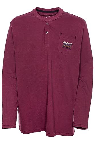 Kitaro T Shirt Henley Longsleeve Herren Langarm Rundhals Baumwolle, Farbe:dunkelrot, Herrengrößen:4XL von Kitaro