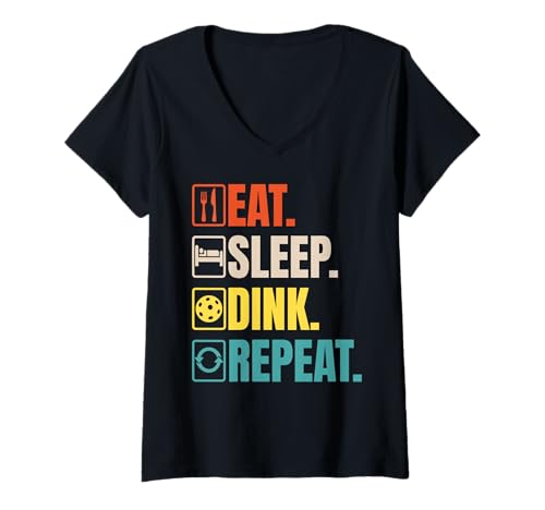 Damen Eat Sleep Dink Repeat Pickleball Lustig Retro T-Shirt mit V-Ausschnitt Damen Eat Sleep Dink Repeat Pickleball Lustig Retro T-Shirt mit V-Ausschnitt von Kitchen Crew
