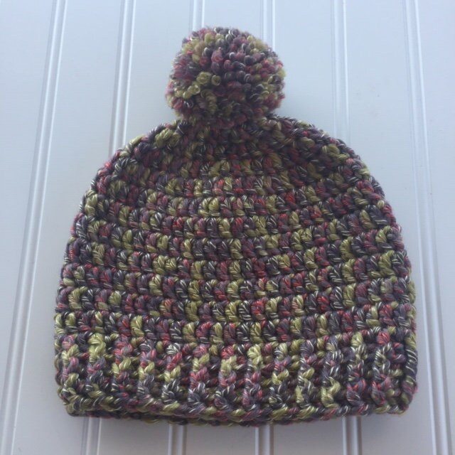 Oliv Taupe Orange Gehäkelte Mütze Für Kleinkinder Mit Passendem Pom von KitchenWindow