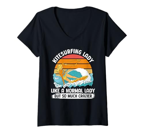 Damen Kitesurfende Dame wie eine normale Frau, aber so viel verrückter T-Shirt mit V-Ausschnitt Damen Kitesurfende Dame wie eine normale Frau, aber so viel verrückter T-Shirt mit V-Ausschnitt von Kitesurfer Girls Kiteboarding Girls