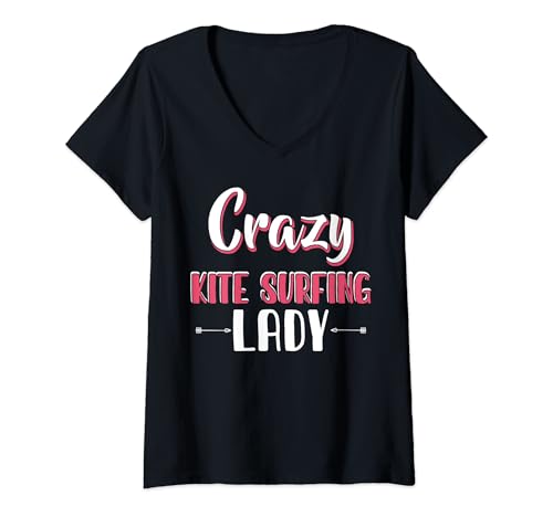 Damen Crazy Kite Surfing Lady T-Shirt mit V-Ausschnitt Damen Crazy Kite Surfing Lady T-Shirt mit V-Ausschnitt von Kitesurfing Kitesurfen Boarding Geschenke by DMTRY