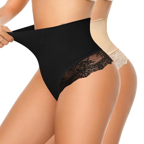 Kitfore Bauchweg Unterhose Damen Miederslips Shapewear Tanga Spitze String Slips Body Miederhose Formende Unterwäsche von Kitfore