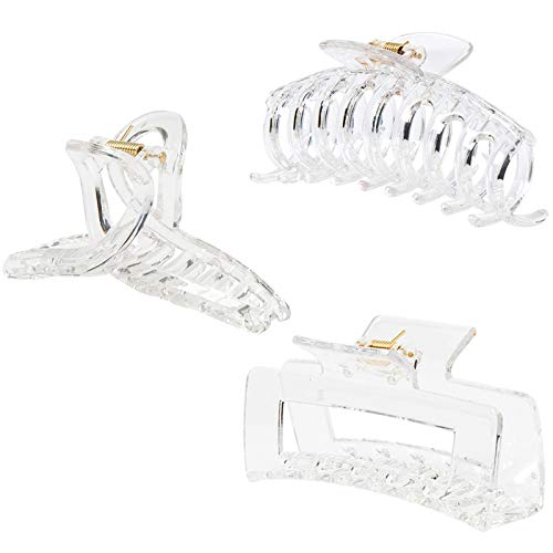 Kitiin Klare Haarklammern für dickes/feines/dünnes Haar, starke Zähnehaltung, ineinandergreifend, große Haarklammern für Damen, 3 Stück im Set (schwarze Haarspangen) (transparente Haarspangen) von Kitiin