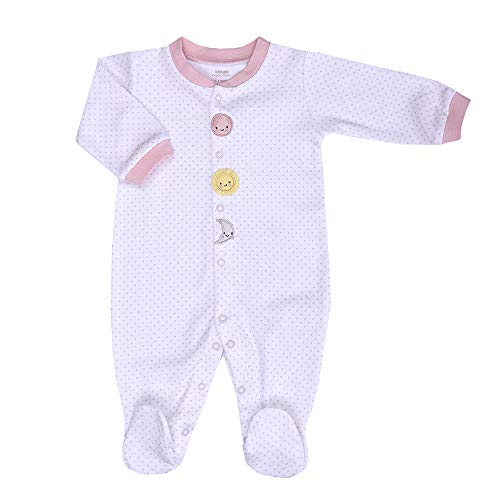 Dreams Dots Planet Strampler mit Fuß Long Sleeve für Mädchen Jungen Neugeborene Größe von 50-62 (Weiß-Rosa, 56/1-3 M) von Kitikate