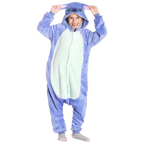 Kitimi Kinder Onesie Kostüm Einteiler Schlafanzug Jungen Mädchen, Tier Jumpsuit Plüsch Schlafoverall Anzug Pyjama Kleidung Outfit Overall Fasching Cosplay Verkleidung Karneval Party Halloween Kostüm von Kitimi