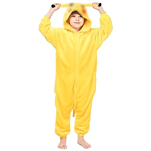 Kitimi Kinder Onesie Schlafanzug Jumpsuit Jungen Mädchen mit Kapuze, Tier Anzug Pyjama Schlafoverall Kleidung Outfit Fleece Sleepwear Kinder Kostüm Overall Cosplay Verkleidung Karneval Party Halloween von Kitimi