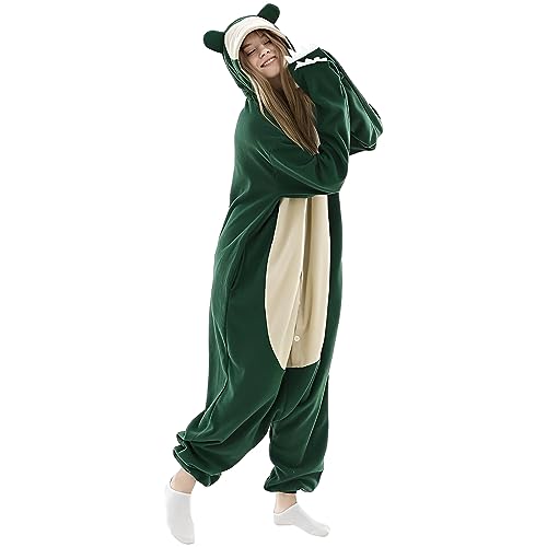 Kitimi Onesie Kostüm Schlafanzug Jumpsuit Erwachsene mit Kapuze, Tier Pyjama Schlafoverall Kleidung Outfit Fleece Sleepwear Overall für Cosplay Verkleidung Karneval Party Halloween Kostüm Damen Herren von Kitimi