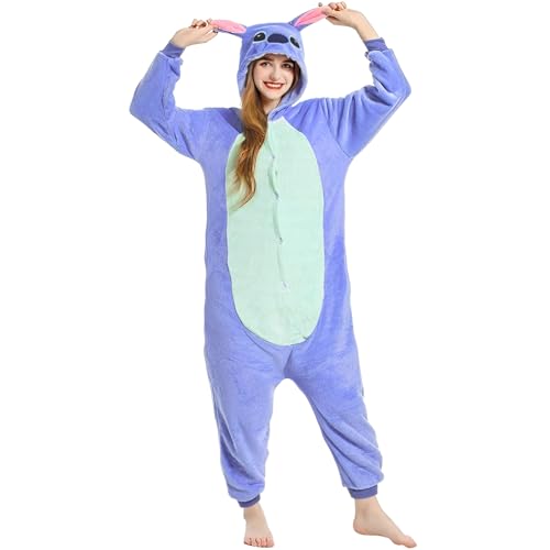 Kitimi Onesie Kostüm Schlafanzug Jumpsuit Erwachsene mit Kapuze, Tier Pyjama Schlafoverall Kleidung Outfit Fleece Sleepwear Overall für Cosplay Verkleidung Karneval Party Halloween Kostüm Damen Herren von Kitimi
