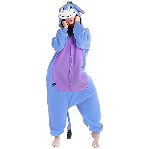 Kitimi Onesie Kostüm Schlafanzug Jumpsuit Erwachsene mit Kapuze, Tier Pyjama Schlafoverall Kleidung Outfit Fleece Sleepwear Overall für Damen Herren Cosplay Verkleidung Karneval Party Halloween Kostüm von Kitimi