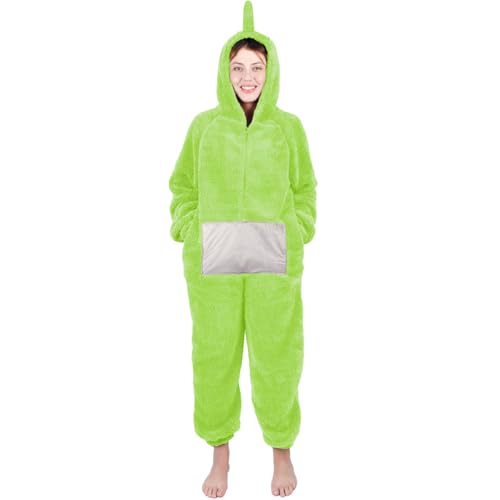 Onesie Kostüm Schlafanzug, Tele tubbies Onesie Kostüm Erwachsene mit Kapuze, Tier Jumpsuit Kostüm Erwachsene Cosplay Karneval Halloween Pyjama Weihnachten Party kuschelig Schlafanzüge für Damen von Kitimi