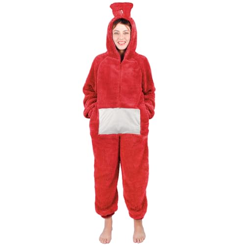 Red M Onesie Kostüm Schlafanzug Mit Kapuze, Tier Jumpsuit Für Erwachsene, Cosplay Karneval Halloween Pyjama Weihnachten Party Kuschelig Schlafanzüge Für Herren Damen von Kitimi