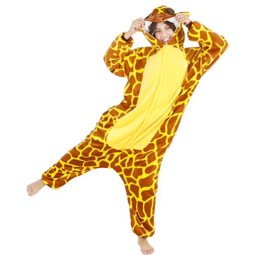 Unisex Erwachsene Plüsch Pyjama Schlafanzug Giraffe Tier Schlafanzug Giraffe Kostüm Tier Onesie Einteiler Pyjama Damen Herren Jumpsuit Cosplay Jumpsuit Halloween Karneval von Kitimi