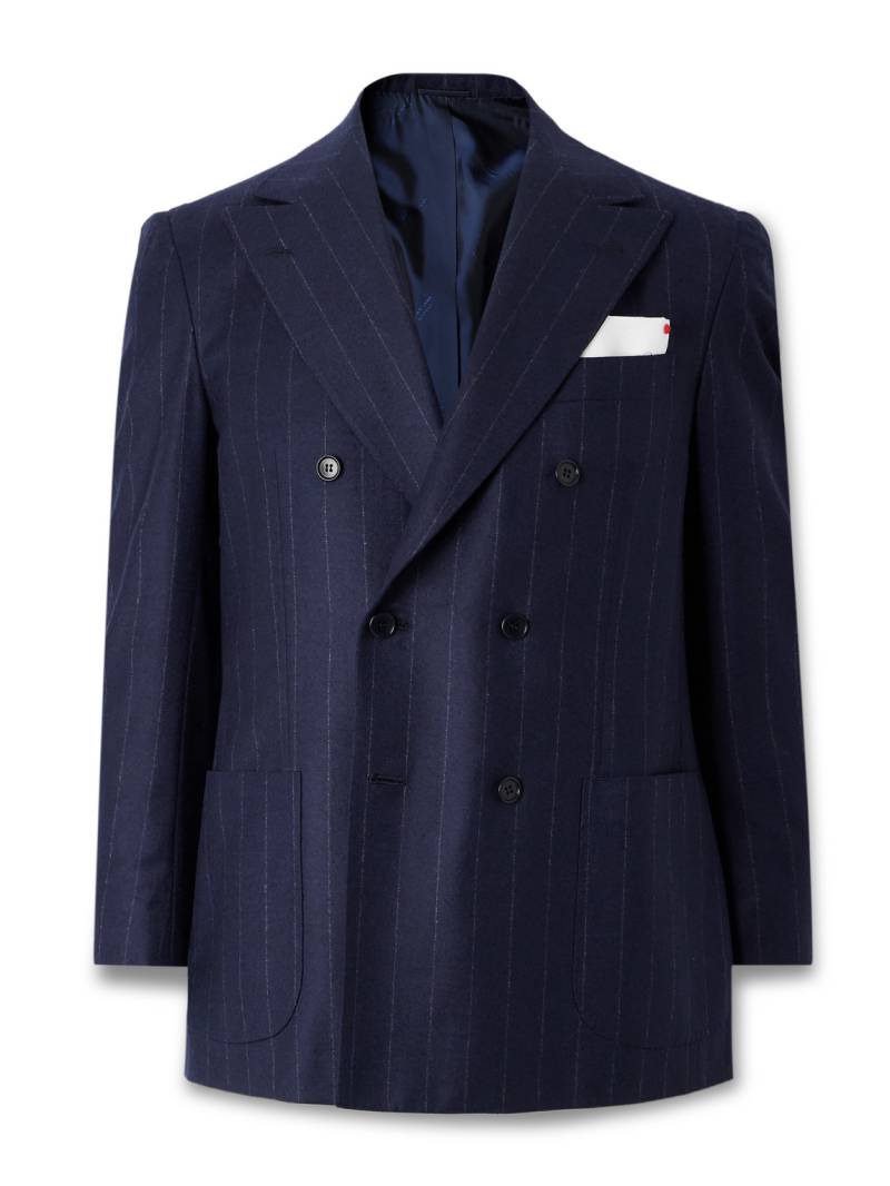 Kiton - Double-Breasted Pinstriped Virgin Wool and Cashmere-Blend Flannel Suit Jacket - Men - Blue - IT 52 von Kiton