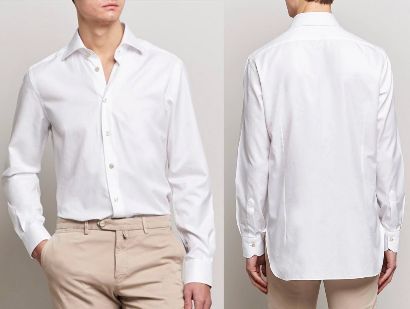 Kiton Langarmhemd Kiton White Tailored Dress Suit Cotton Twill Shirt Anzug Hemd Handmade von Kiton