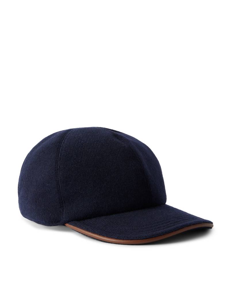 Kiton - Leather-Trimmed Cashmere Baseball Cap - Men - Blue von Kiton