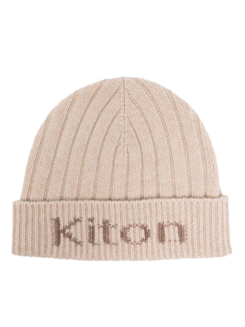 Kiton Gerippte Beanie mit Logo - Nude von Kiton