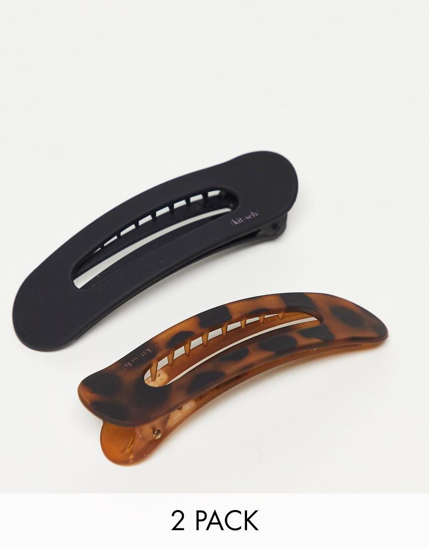 Kitsch - Flat Lay - 2er-Pack flache Haarklammern in Schwarz und Schildpatt-Optik von Kitsch