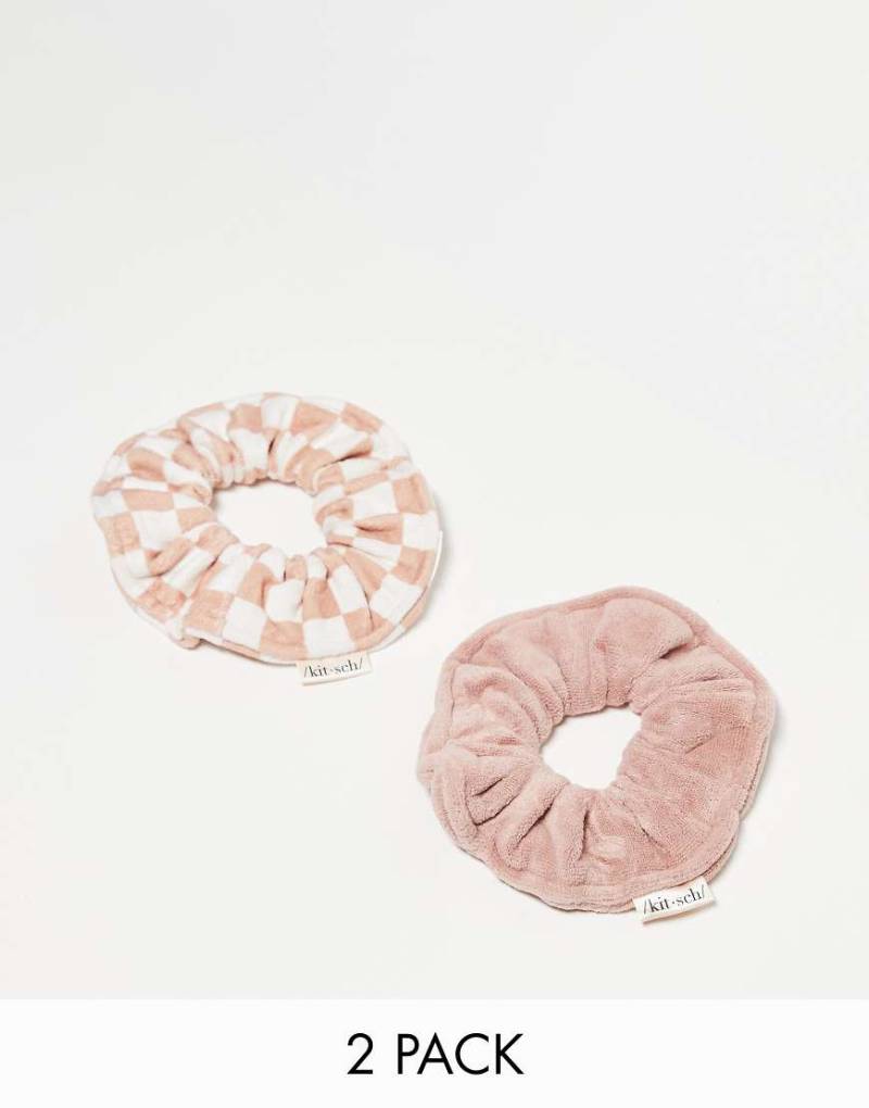 Kitsch - Haargummis aus schnelltrocknender Mikrofaser im 2er-Pack in Terrakotta und mit Karomuster-Keine Farbe von Kitsch