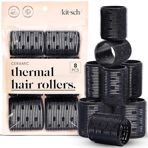 Kitsch Keramische Thermo-Haarklemmer für kurze Haare - Verschiedene Klett-Haar-Roller, Haar-Roller für lange Haare, Selbsthaftende Haar-Roller für einen Blowout-Look für lange Haare - 8 Stück Schwarz von Kitsch