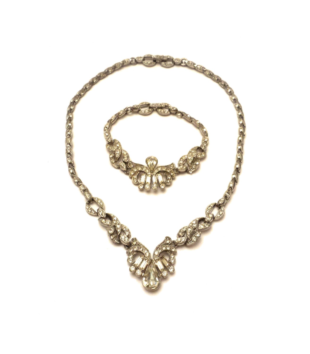 1940Er Jahre Lisner Set, Jahrgang Demi-Parure, Halskette Und Armband Strass Collier-Set, Frühen Modeschmuck Set Antik von Kitschtopia