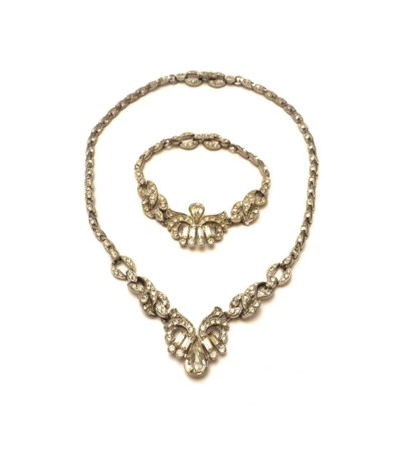 1940Er Jahre Lisner Set, Jahrgang Demi-Parure, Halskette Und Armband Strass Collier-Set, Frühen Modeschmuck Set Antik von Kitschtopia